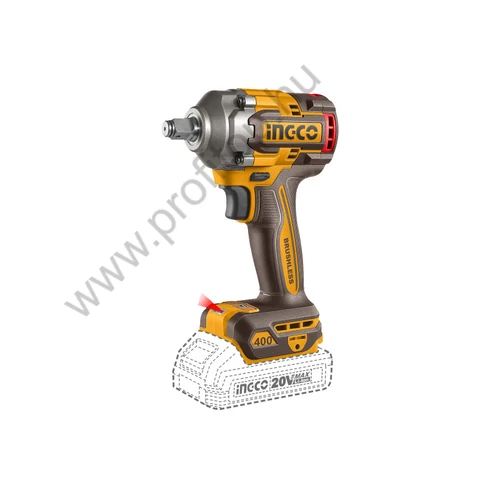 INGCO Akkus ütvecsavarozó 1/2" 400 Nm szénkefe nélküli 20 V (2 x 2,0 Ah akku + töltő)