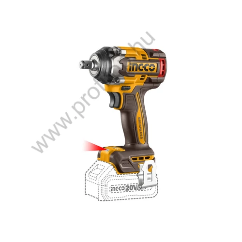 INGCO Akkus ütvecsavarozó 1/2" 500 Nm szénkefe nélküli 20 V (akku és töltő nélkül)