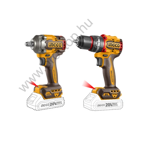 INGCO Akkus erőcsomag 20 V Ütvefúró-csavarozó 66 Nm+Ütvecsavarozó 1/2" 400 Nm (2 db akku + töltő)