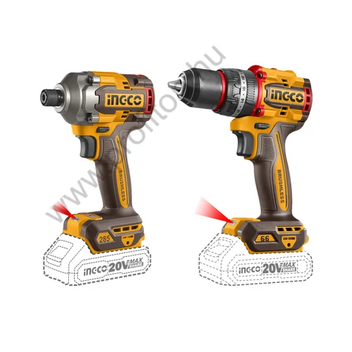 INGCO Akkus erőcsomag 20 V Ütvefúró-csavarozó 66 Nm+Ütvecsavarozó 1/4" 285 Nm (2 db akku + töltő)